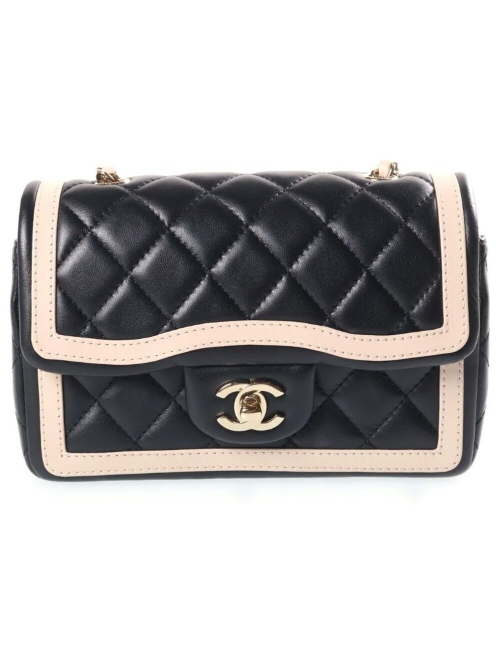 Chanel Quilted 20 Chain Shoulder Bag Bicolor Black Ivory Lambskin Gold Plate